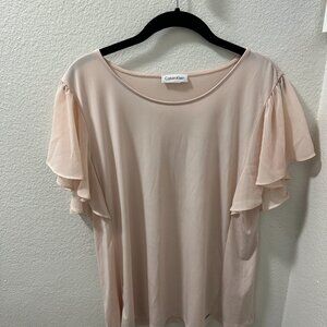 Calvin Klein Light Pink Flutter Sleeve Blouse